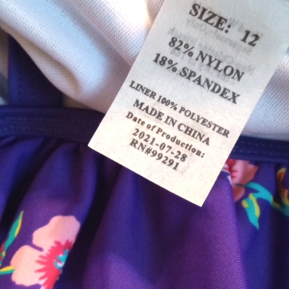 KANU SURF GIRLS PURPLE PINK FLORAL OFF SHOULDER ONE PIECE SWIMSUIT SIZE 12 NWT - Picture 6 of 6